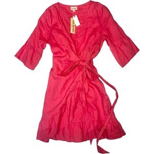 NWT Anthropologie 4OUR DREAMERS Coral Pink 100% Linen Wrap Dress – Size Small